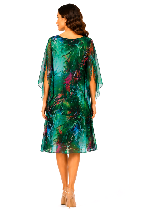 Rochie midi verde cu imprimeu abstract și mâneci vaporoase [3]