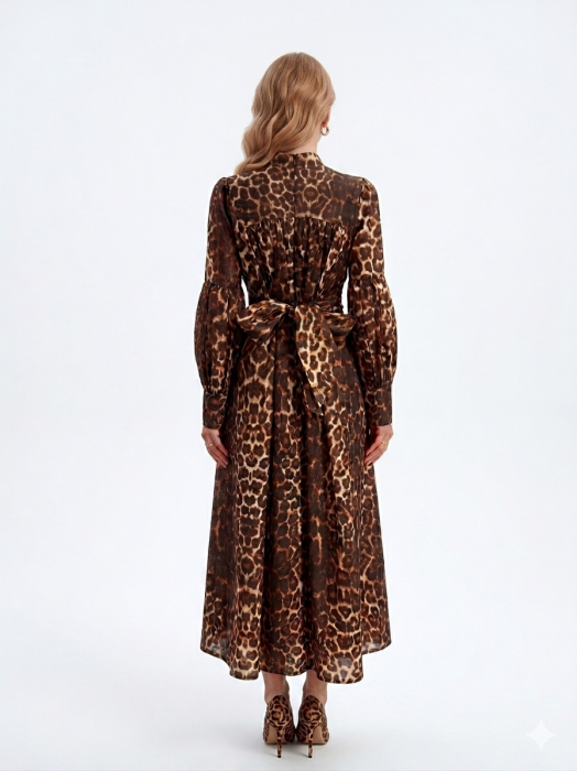 Rochie lungă animal print cu mâneci bufante [3]