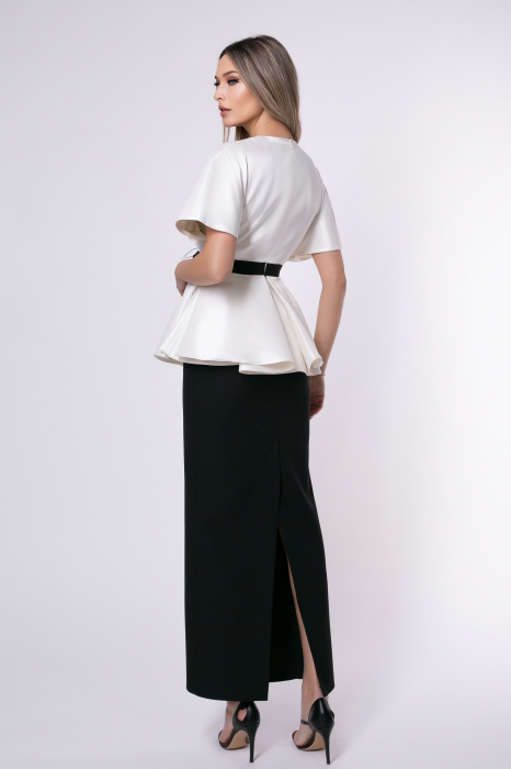 Rochie lungă elegantă accesorizată în talie pene [3]