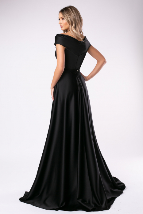 Rochie lungă elegantă neagră din satin [3]