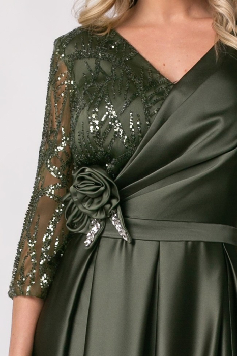 Rochie lungă kaki de ocazie, mărime mare cu paiete [4]