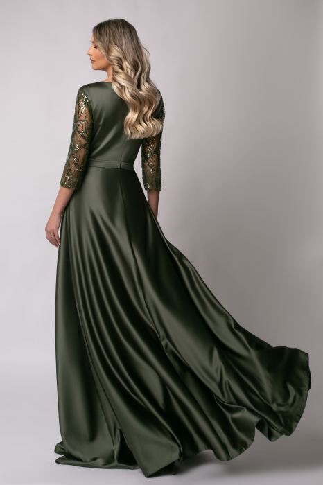 Rochie lungă kaki de ocazie, mărime mare cu paiete [3]