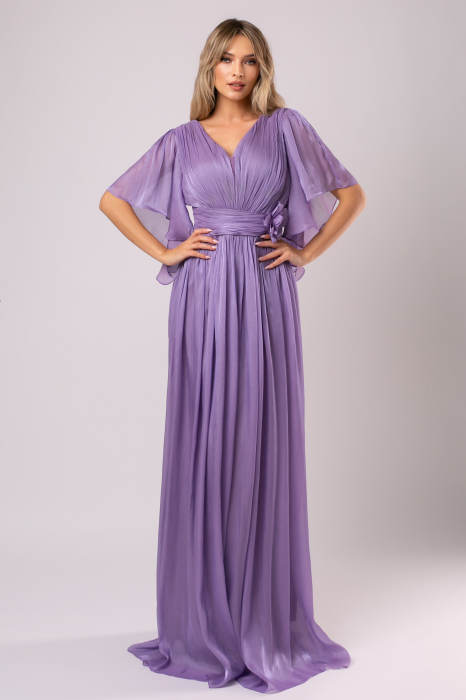 Rochie lungă lila de ocazie mărime mare cu floare 3D [2]