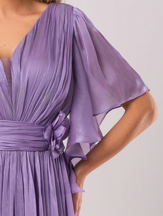Rochie lungă lila de ocazie mărime mare cu floare 3D [4]