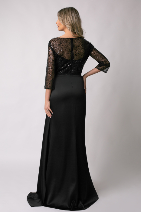 Rochie lungă mulată neagră de ocazie cu paiete [3]