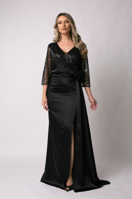 Rochie lungă mulată neagră de ocazie cu paiete [2]