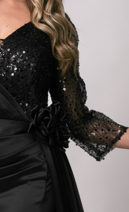 Rochie lungă mulată neagră de ocazie cu paiete [4]