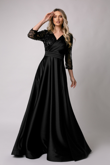 Rochie lungă neagră de ocazie, mărime mare cu paiete [2]