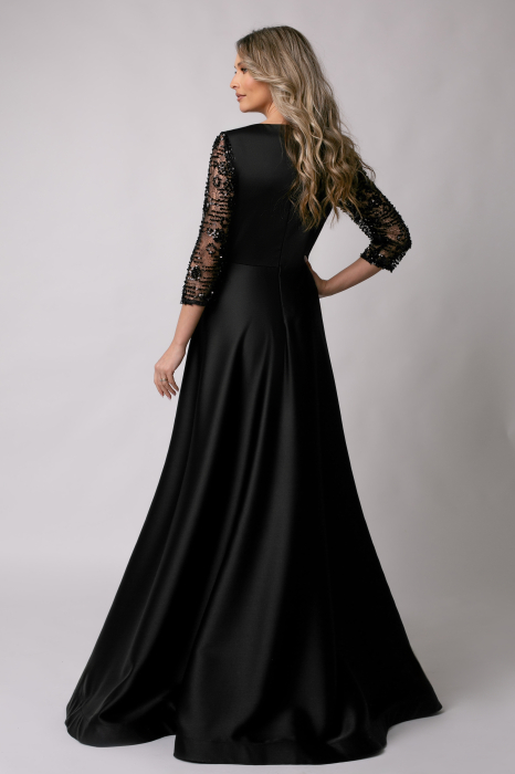 Rochie lungă neagră de ocazie, mărime mare cu paiete [3]