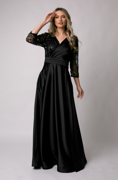 Rochie lungă neagră de ocazie, mărime mare cu paiete [2]
