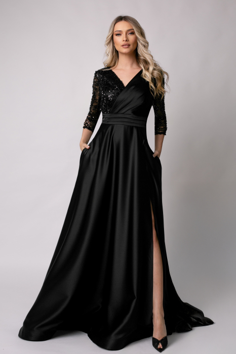 Rochie lungă neagră de ocazie, mărime mare cu paiete [4]