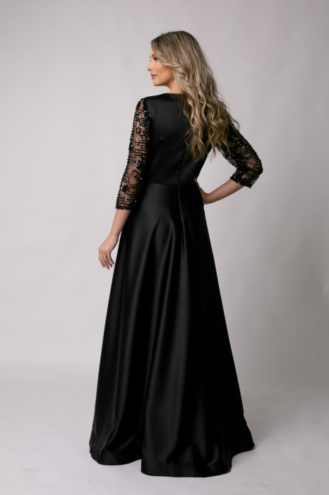 Rochie lungă neagră de ocazie, mărime mare cu paiete [4]