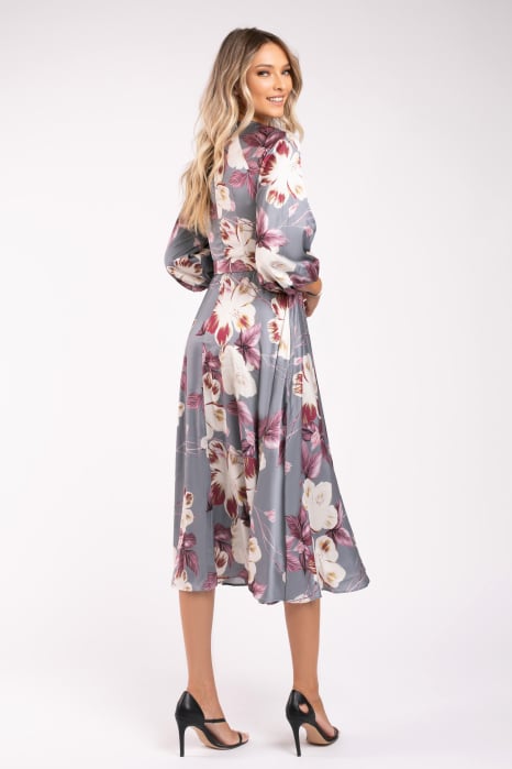 Rochie Maribell gri cu imprimeu floral și mâneci bufante [3]