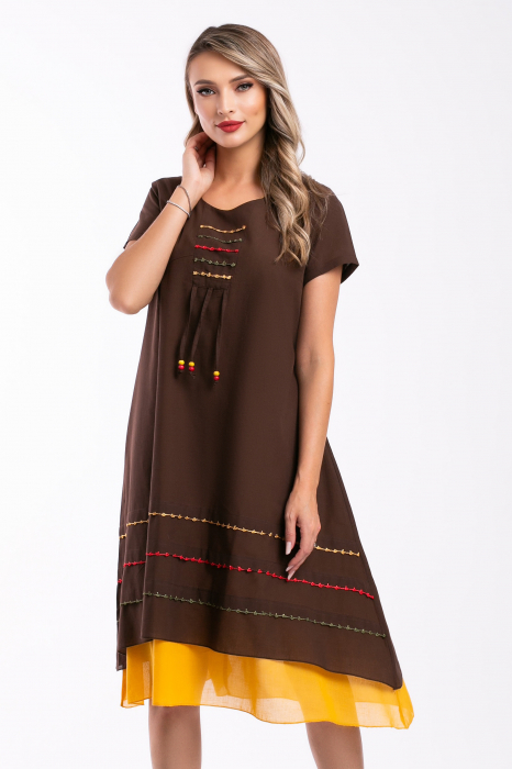 Rochie maro din bumbac accesorizată pe bust [2]