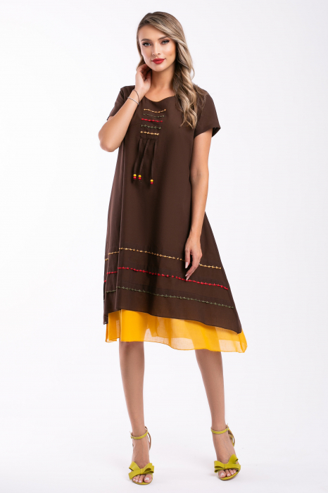 Rochie maro din bumbac accesorizată pe bust [3]