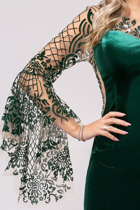 Rochie Marta verde din catifea cu maneci largi [4]