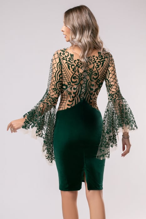Rochie Marta verde din catifea cu maneci largi [3]
