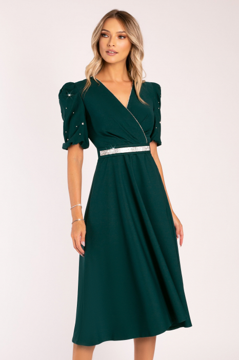 Rochie Megan de ocazie verde închis accesorizată cu ștrasuri [5]