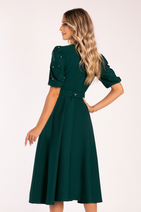Rochie Megan de ocazie verde închis accesorizată cu ștrasuri [3]