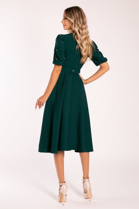 Rochie Megan de ocazie verde închis accesorizată cu ștrasuri [7]