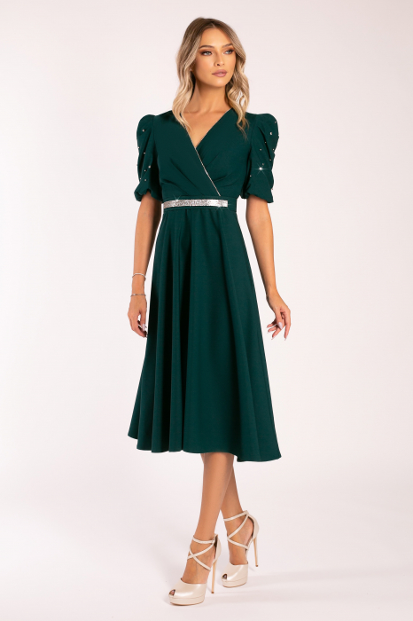 Rochie Megan de ocazie verde închis accesorizată cu ștrasuri [6]