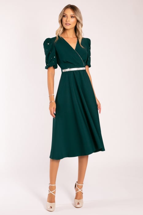 Rochie Megan de ocazie verde închis accesorizată cu ștrasuri [2]