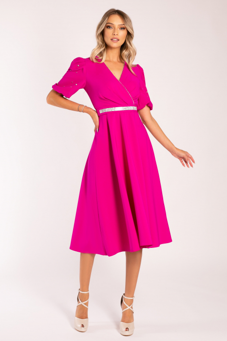 Rochie Megan de ocazie fucsia accesorizată cu ștrasuri [5]