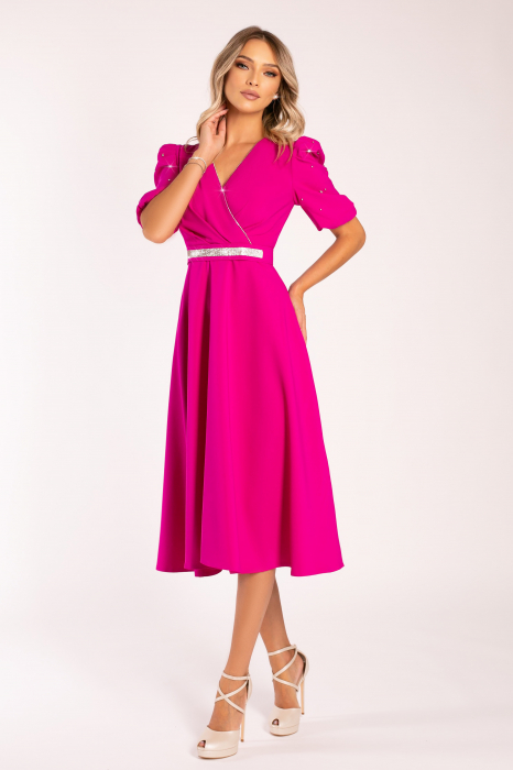 Rochie Megan de ocazie fucsia accesorizată cu ștrasuri [2]