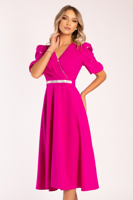 Rochie Megan de ocazie fucsia accesorizată cu ștrasuri [4]