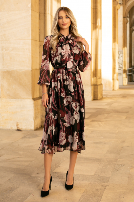 Rochie Mevi bordo din mătase cu imprimeu floral [2]