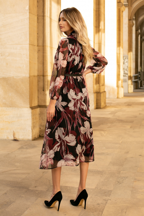 Rochie Mevi bordo din mătase cu imprimeu floral [6]