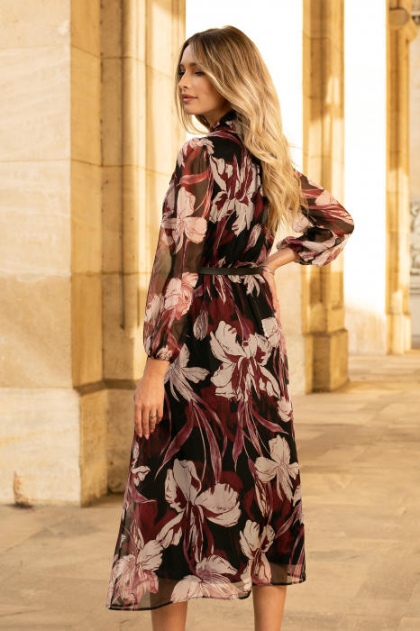 Rochie Mevi bordo din mătase cu imprimeu floral [4]