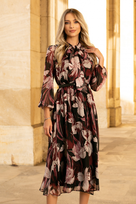 Rochie Mevi bordo din mătase cu imprimeu floral [5]