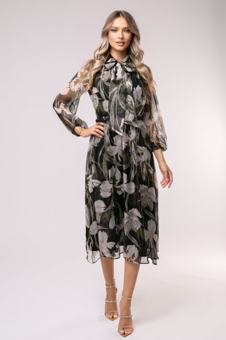 Rochie Mevi verde din mătase cu imprimeu floral [2]
