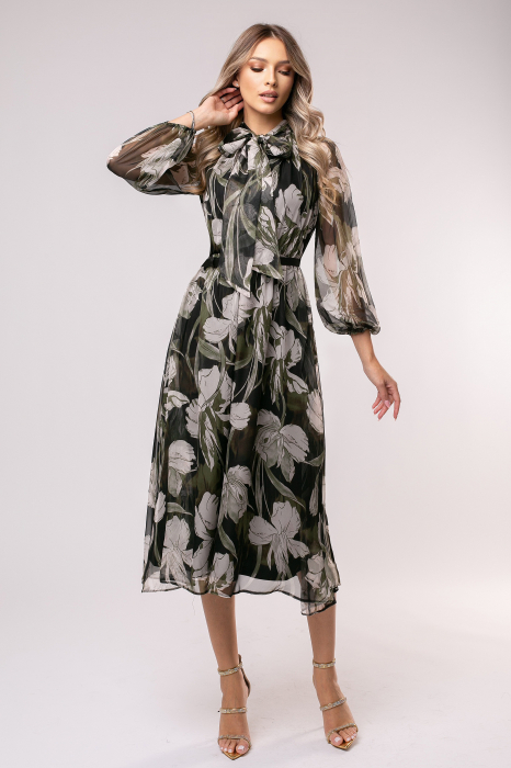 Rochie Mevi verde din mătase cu imprimeu floral [4]
