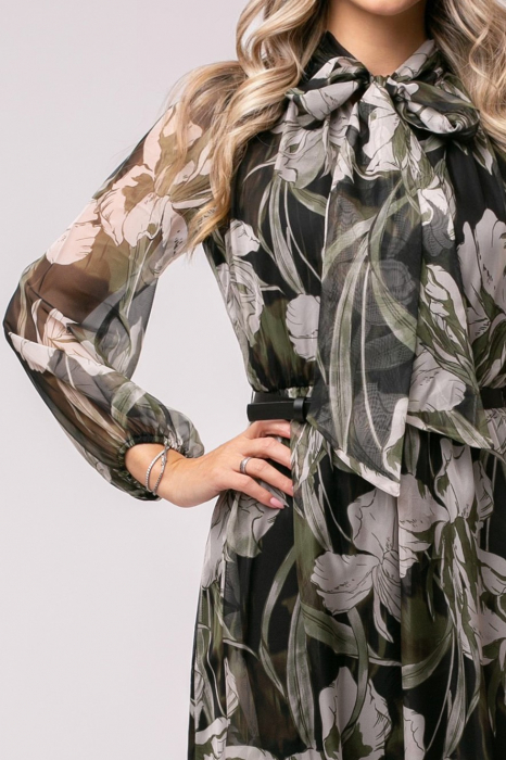Rochie Mevi verde din mătase cu imprimeu floral [6]