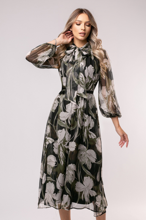 Rochie Mevi verde din mătase cu imprimeu floral [3]