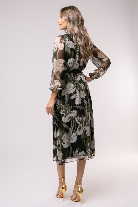Rochie Mevi verde din mătase cu imprimeu floral [5]