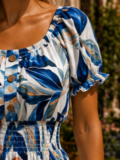 Rochie midi albastră de vară imprimată [3]