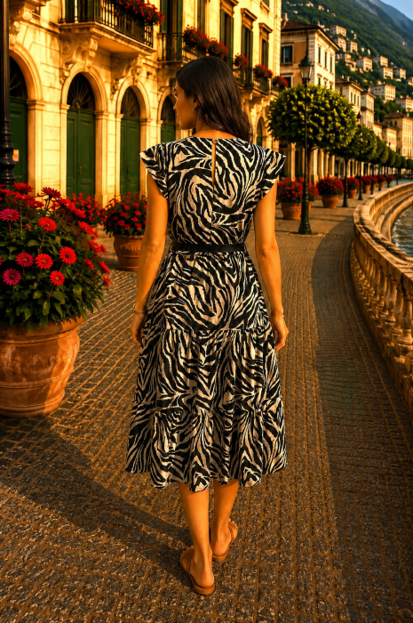 Rochie midi cu imprimeu zebra și cordon în talie [3]