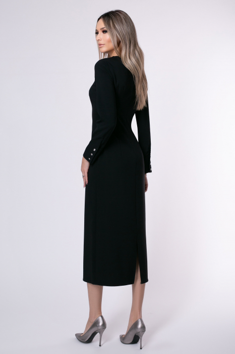 Rochie midi elegantă neagră accesorizată cu pietricele [3]