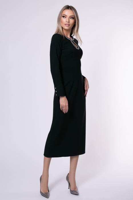 Rochie midi elegantă neagră accesorizată cu pietricele [2]