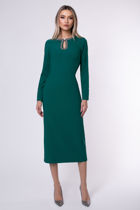 Rochie midi elegantă verde accesorizată cu pietricele [2]