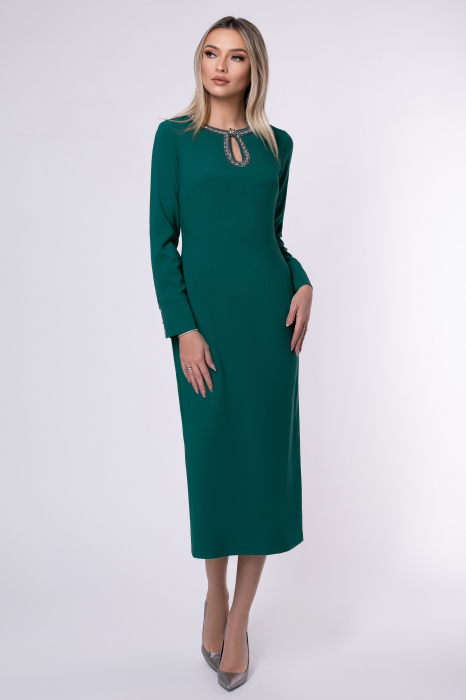 Rochie midi elegantă verde accesorizată cu pietricele [3]