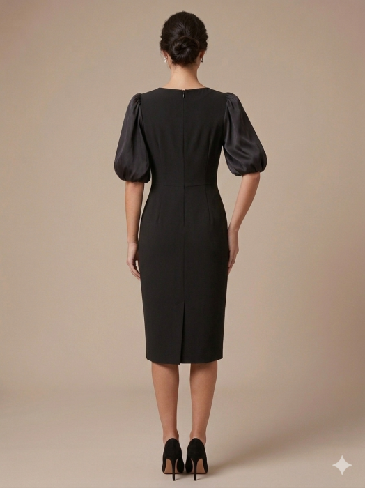 Rochie neagră elegantă accsorizată cu pene [5]