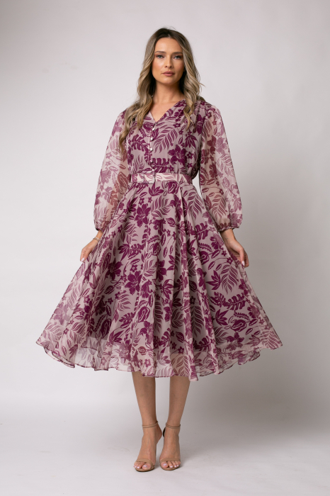 Rochie mov mărime mare accesorizată cu nasturi pe bust [5]