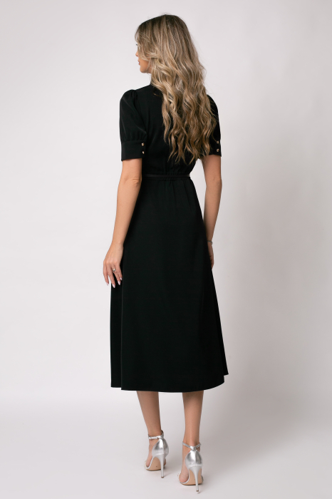 Rochie midi neagră cu mânecă scurtă - [3]