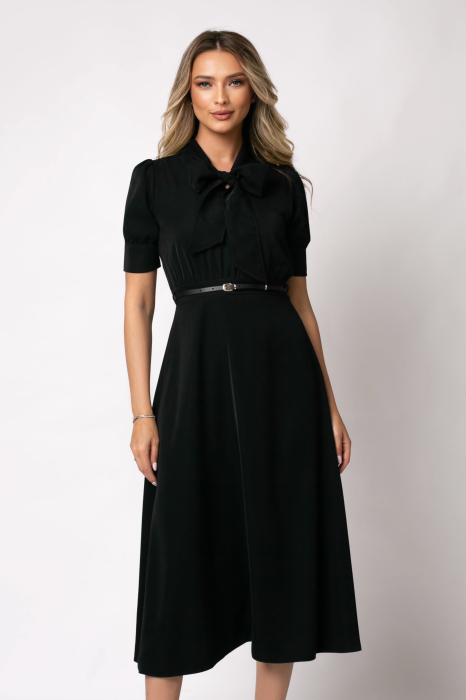 Rochie midi neagră cu mânecă scurtă - [5]