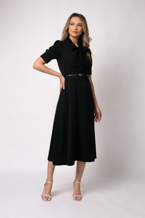 Rochie midi neagră cu mânecă scurtă - [2]