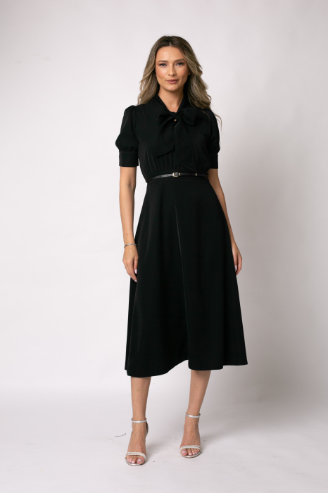 Rochie midi neagră cu mânecă scurtă - [5]